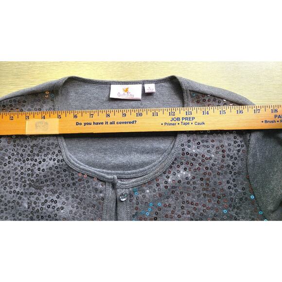 TOP/CARDIGAN-QUACKER FACTORY-Gray-One Piece Tank & Cardigan-Sequins-Size LRG - Picture 8 of 13